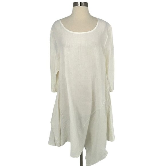 NWT Bryn Walker M Light Linen Naida Tunic Dress White 3/4 Sleeve Asymmetric - Picture 2 of 12
